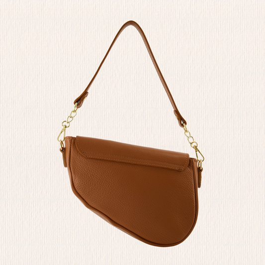 Cognac zadelvormig handtasje