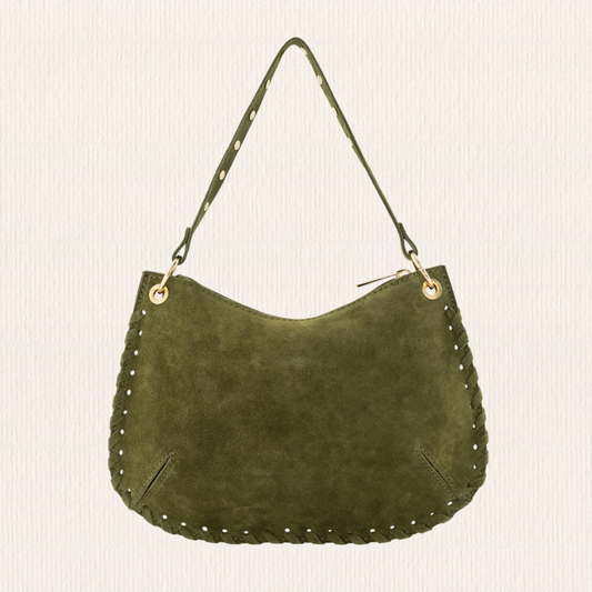 Groene suède handtas met studs
