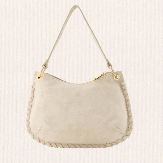 Creme suède handtas met studs