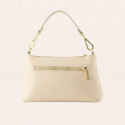 Creme leren schoudertas met knoopdetail