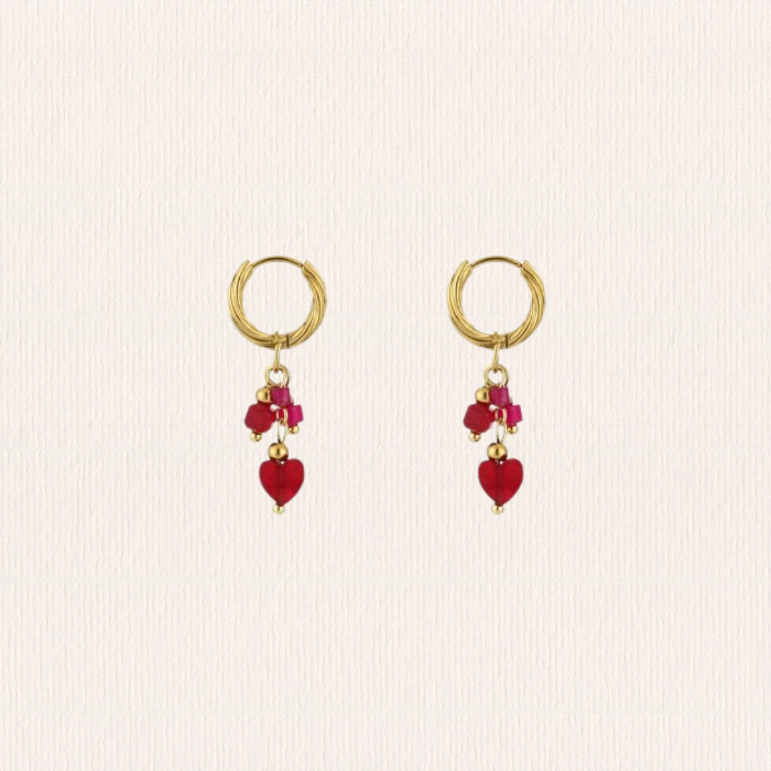 Hartjes natuursteenoorbellen - rood