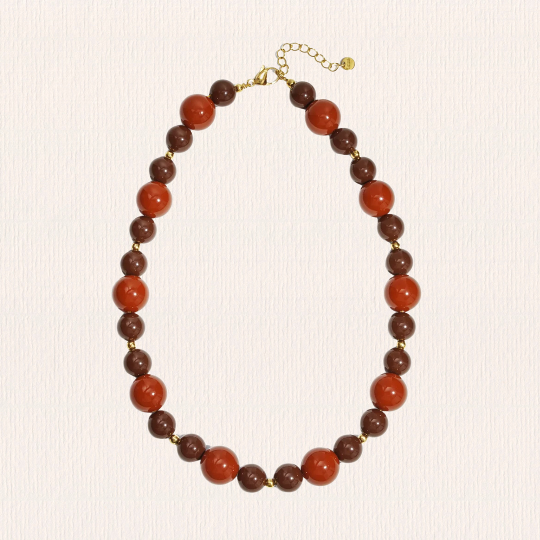 Rood & bruine kralenketting