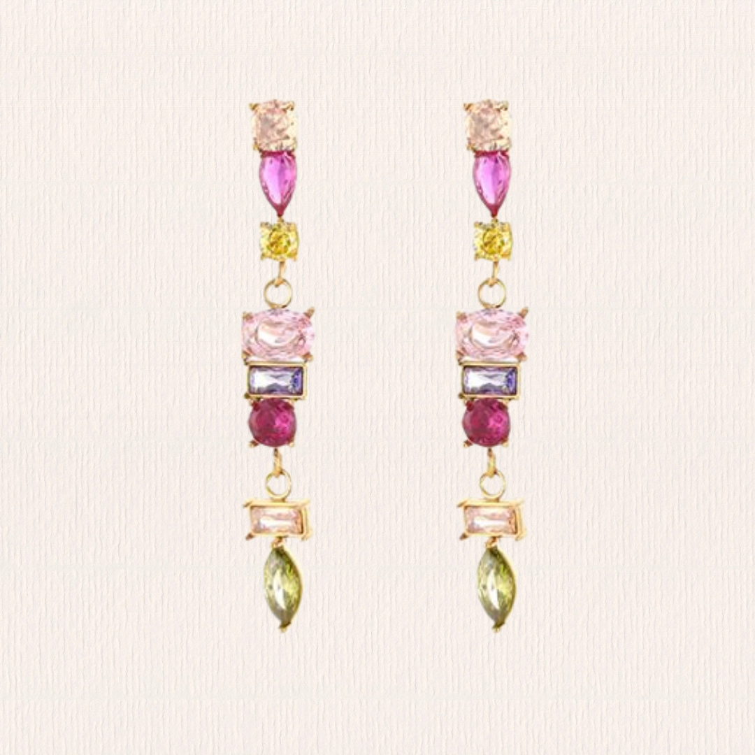 Roze/ groene glitter oorbellen