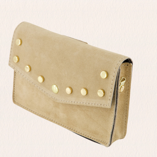Beige suede leren tasje