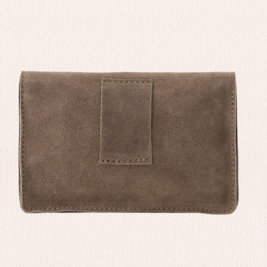 Taupe suede leren tasje