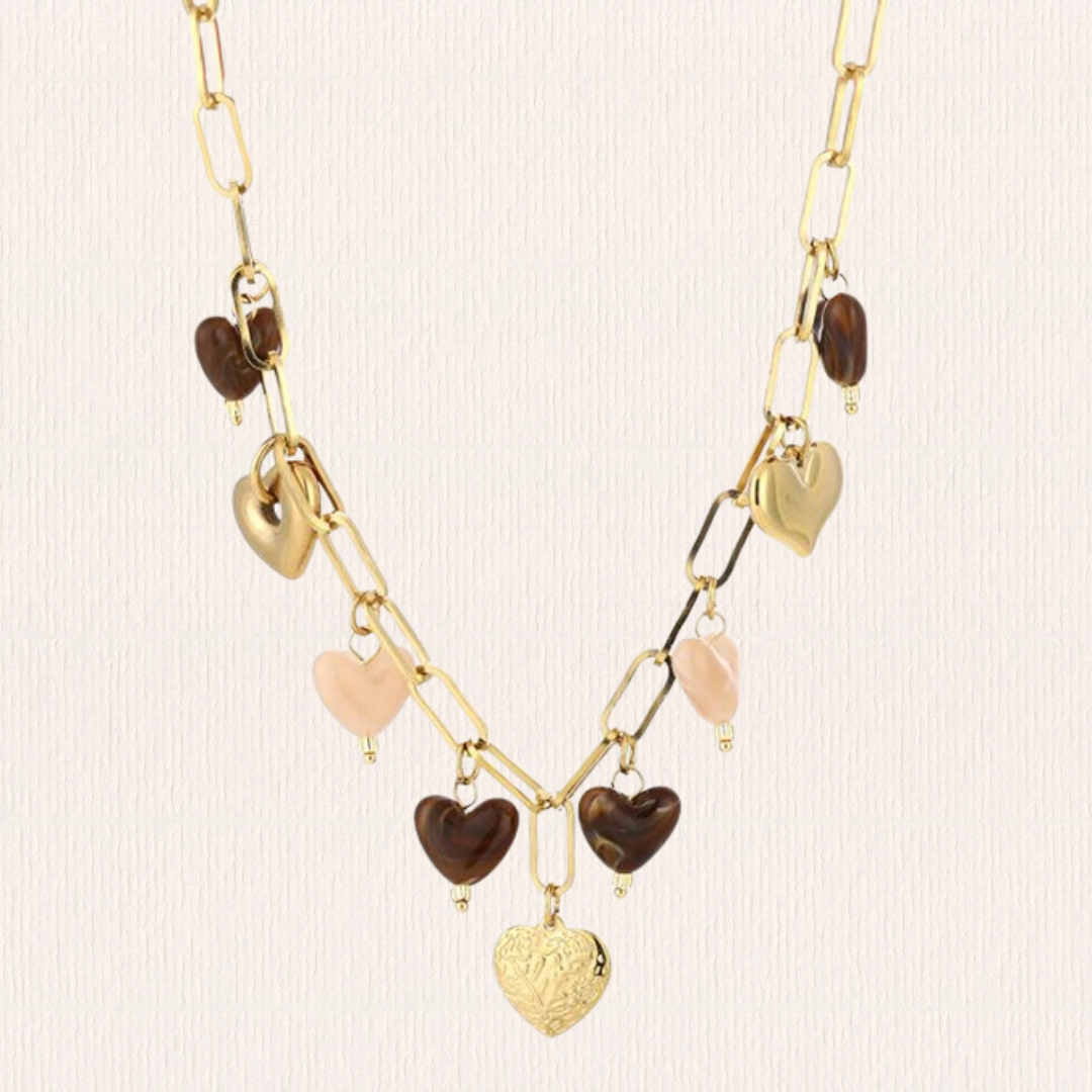 Bruine hartjes bedelketting