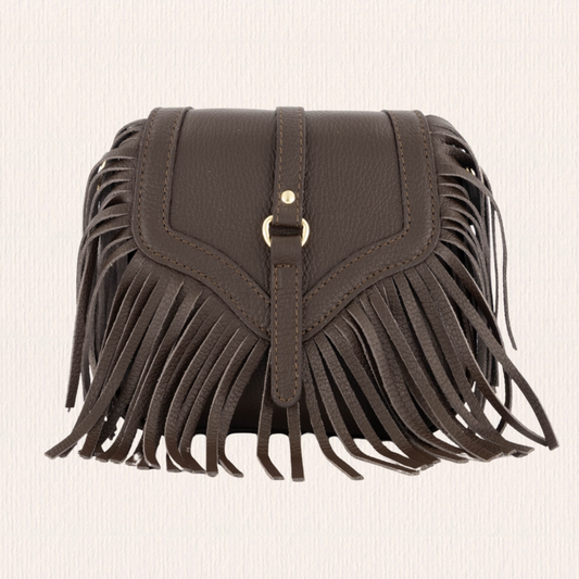 Leren crossbodytas met franjes donkerbruin