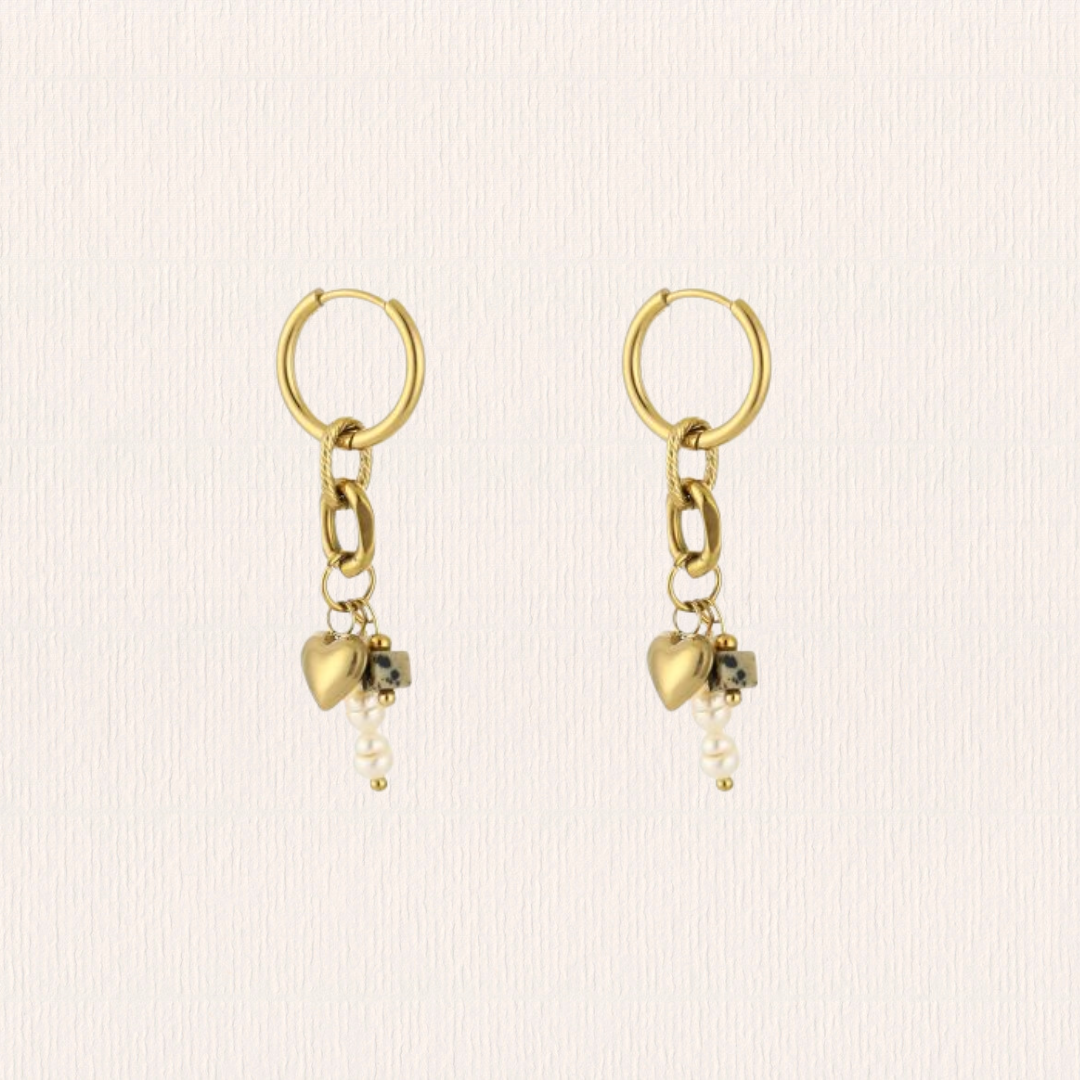 Parel natuursteenoorbellen - gespikkeld