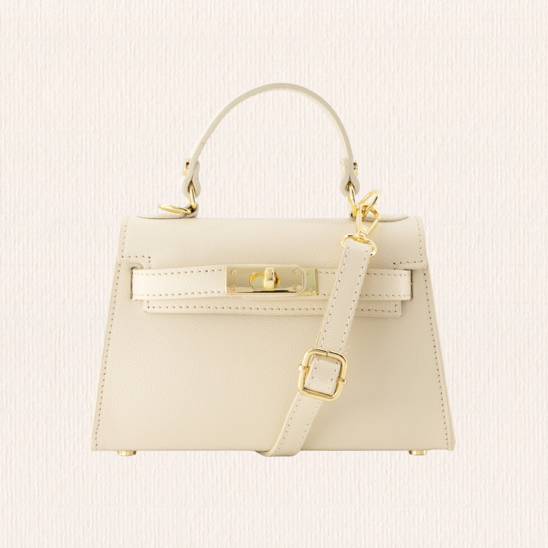 Leren handtas met gouden slotje creme
