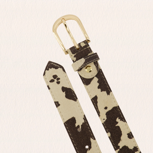 Leren riem met koeienprint