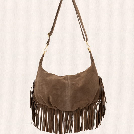 Lichtbruine tas met franjes