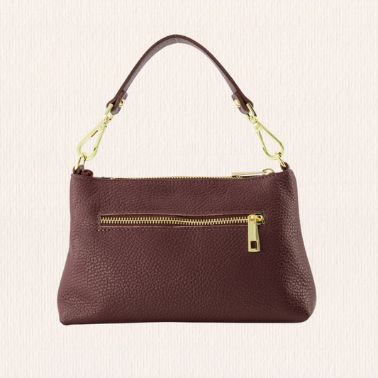 Rood leren schoudertas met knoopdetail