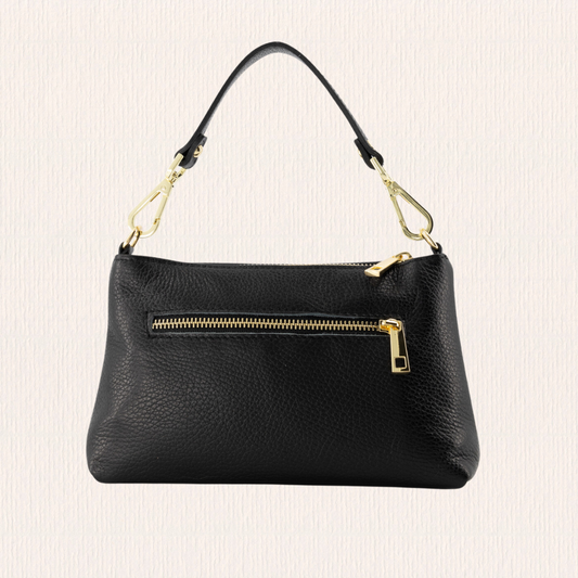 Zwart leren schoudertas met knoopdetail