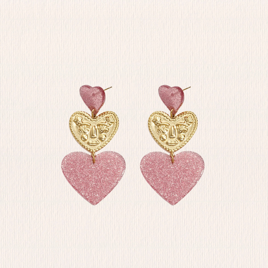 Statement oorbellen met glitter hartjes