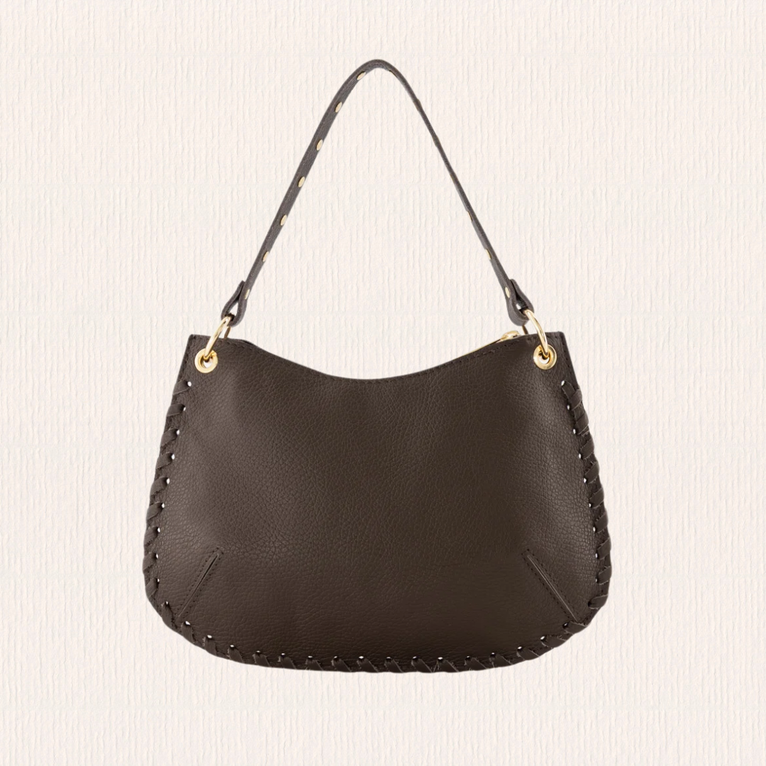 Donkerbruine leren handtas met studs