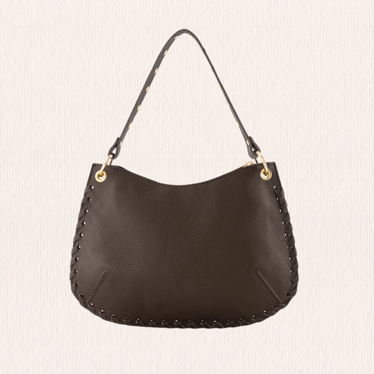 Donkerbruine leren handtas met studs