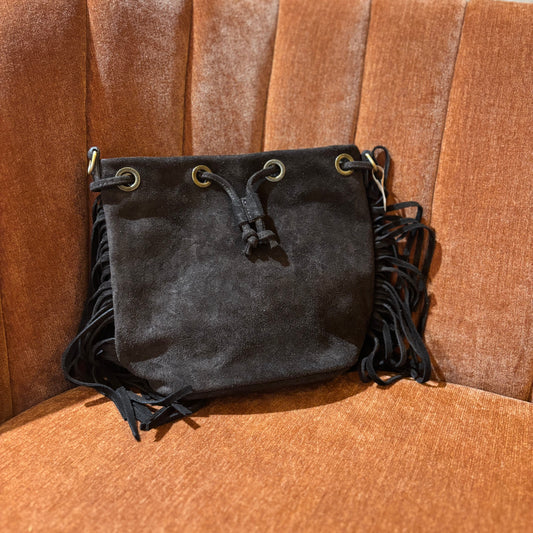 Suède tas met franjes donkerbruin