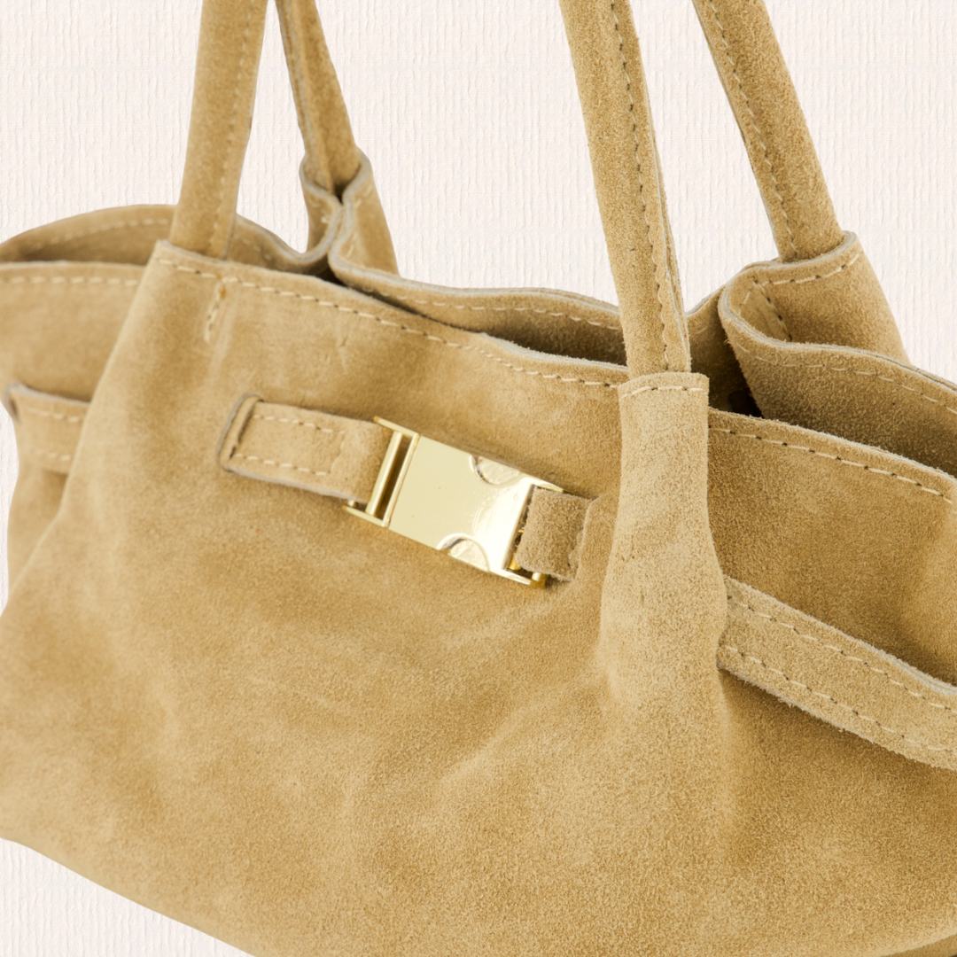 Zandkleurig handtasje met goud detail