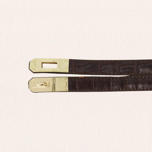 Donkerbruine verstelbare riem met draaisluiting
