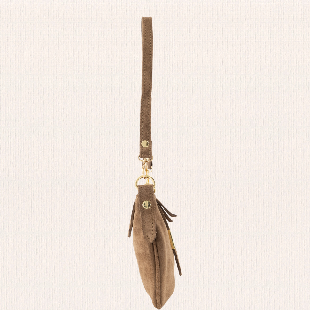 Leren handtasje met gouden detail taupe
