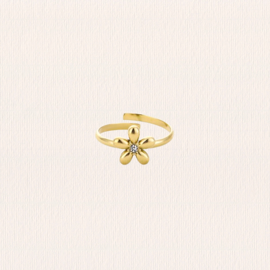 Bloemenring glitter - zilver