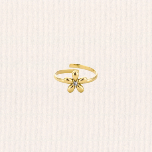 Bloemenring glitter - zilver