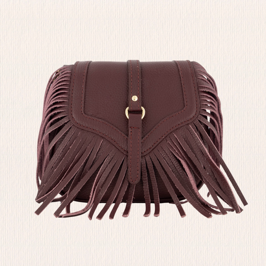 Leren crossbodytas met franjes bordeaux