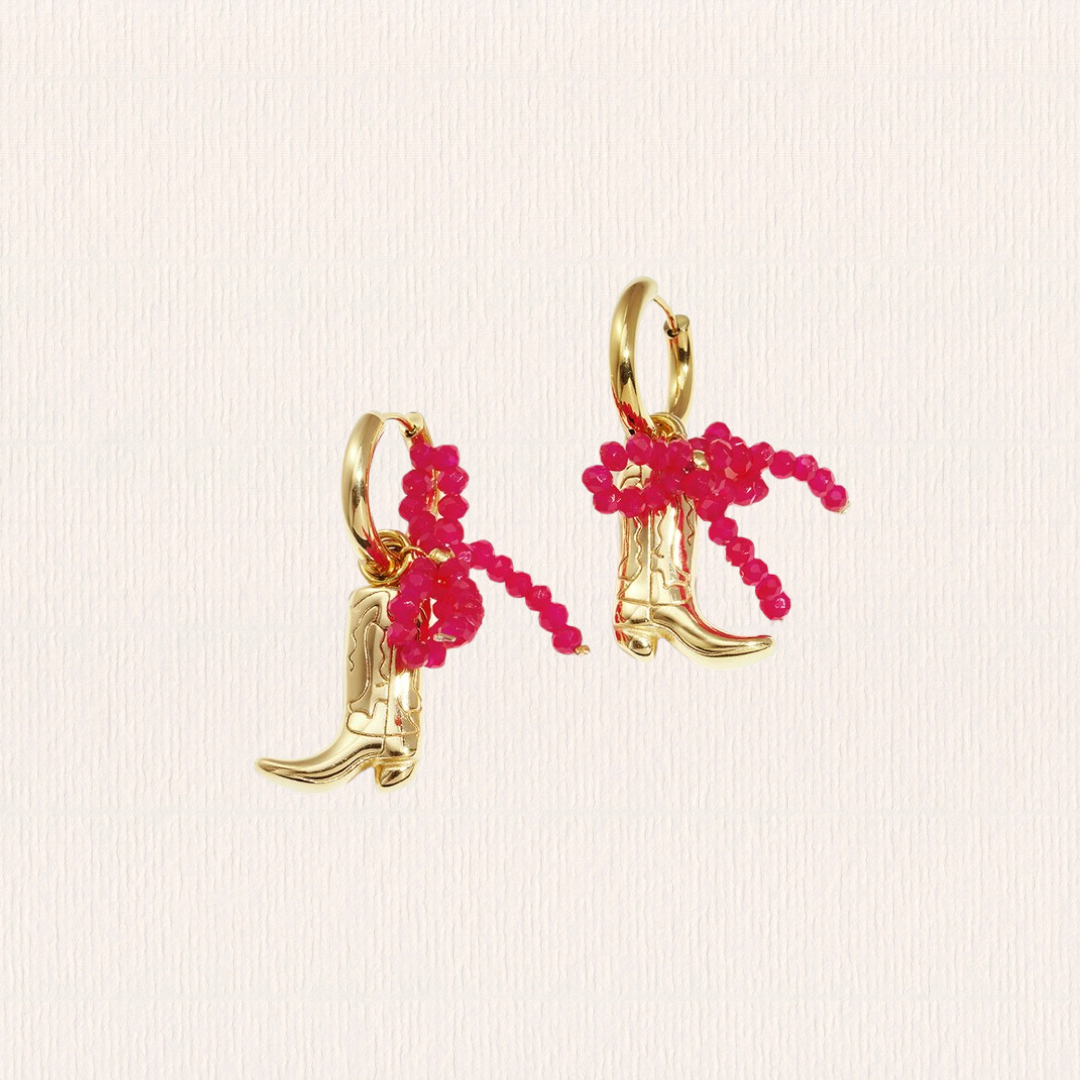 Oorbellen cowboylaars met roze strik