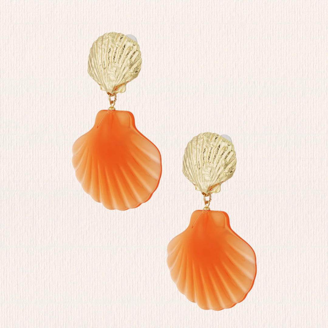 Oranje schelp oorbellen