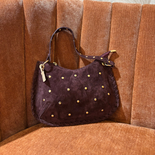 Bordeaux suède handtas met studs