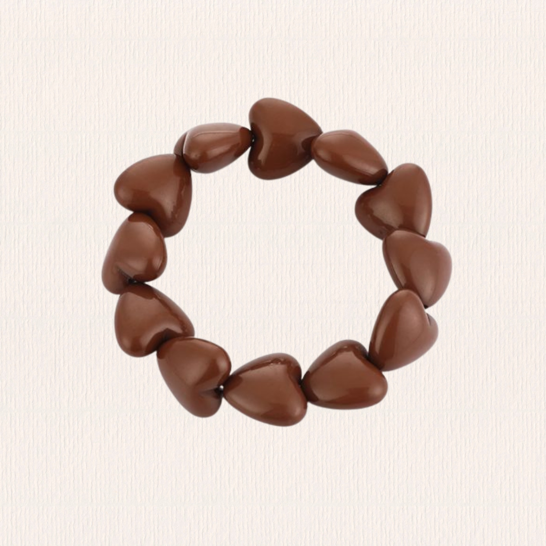 Grove harten armband - bruin