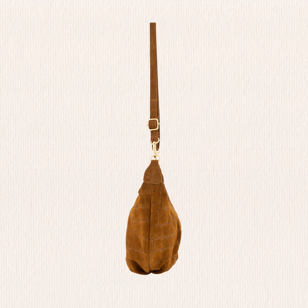 Cognac tas met crocoprint