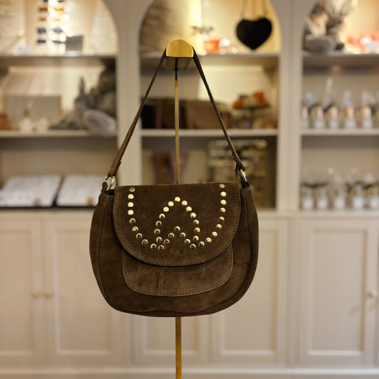 Taupe schoudertas met studs