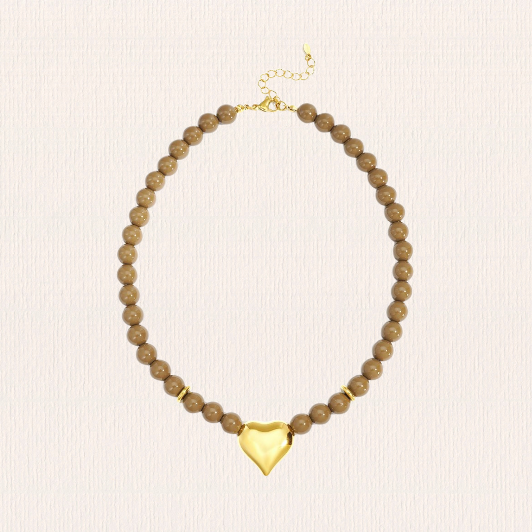Bruine kralenketting hart