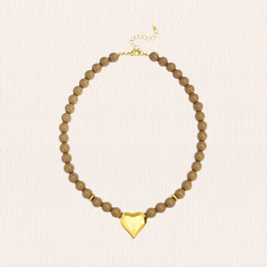 Bruine kralenketting hart