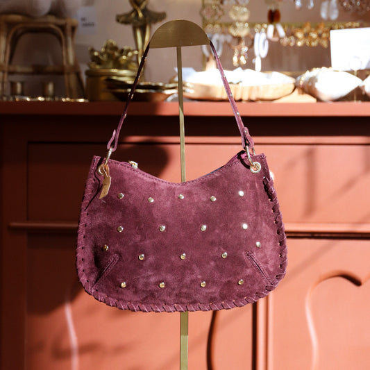 Bordeaux suède handtas met studs