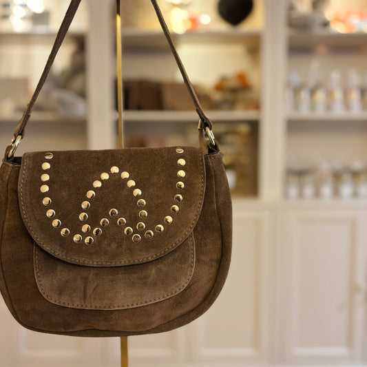 Taupe schoudertas met studs