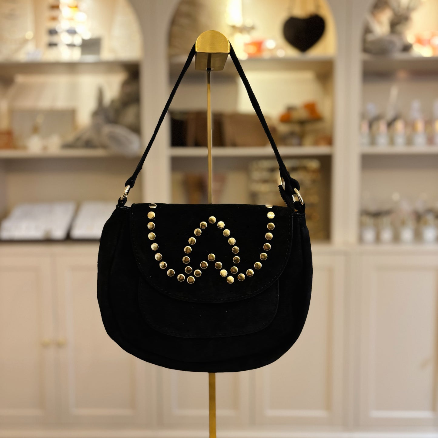Zwarte schoudertas met studs