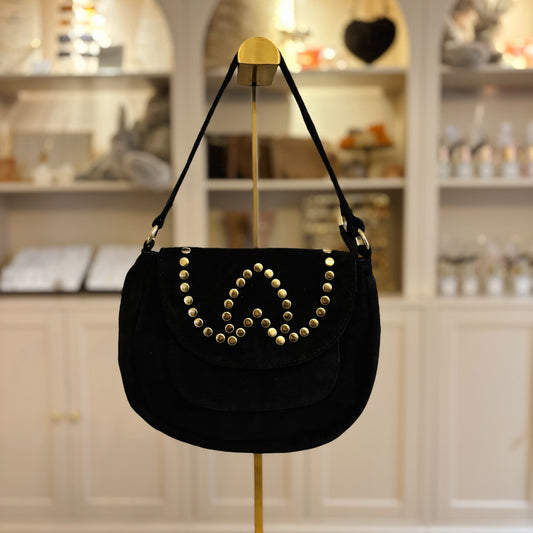 Zwarte schoudertas met studs