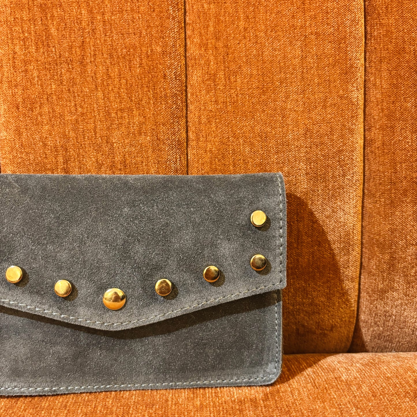 Grijs/ blauw suede leren tasje
