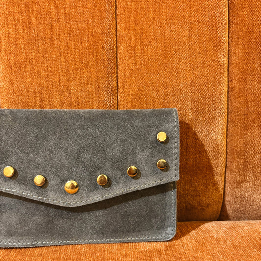 Grijs/ blauw suede leren tasje