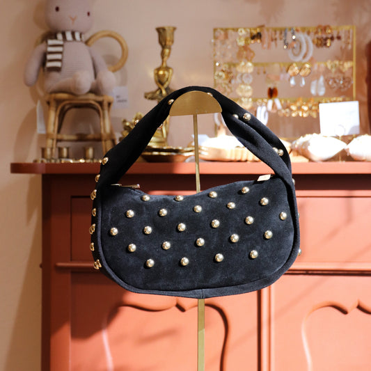 Suède handtas met gouden studs