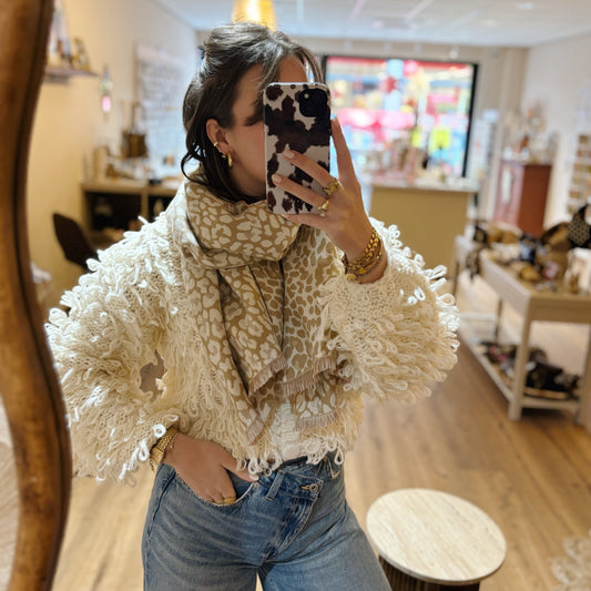 Beige panterprint sjaal