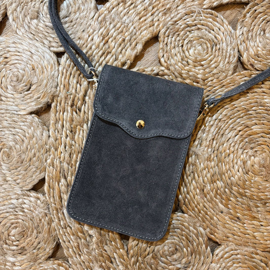 Telefoontasje suede grijs/ blauw