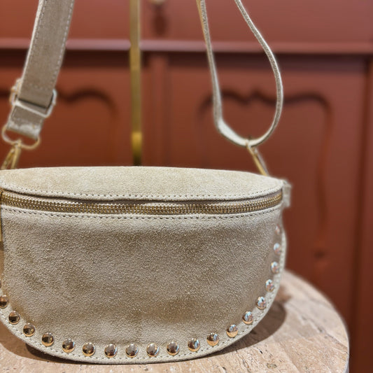 Suède heuptas met studs taupe