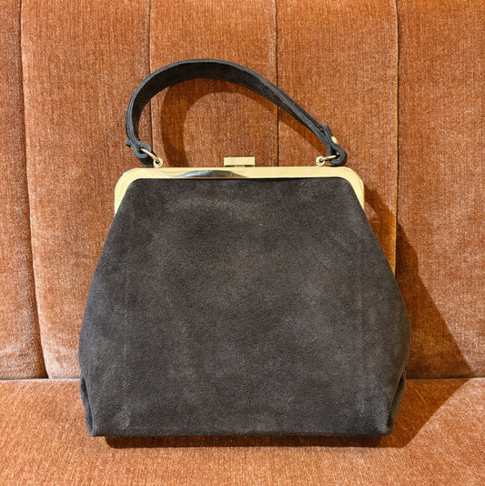 Donkerbruine suede handtas met studs