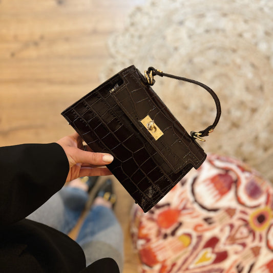 Leren handtas met croco lakaccent