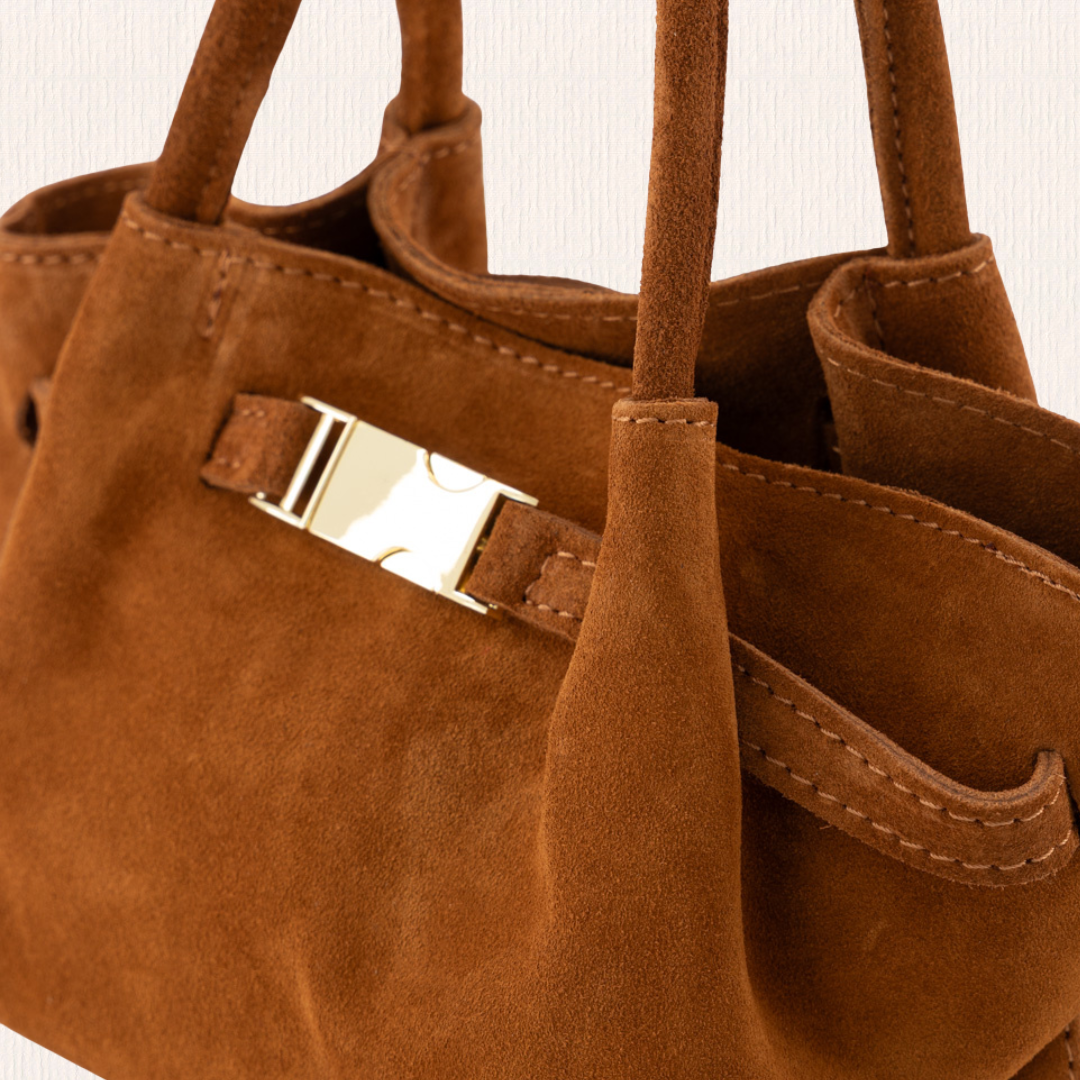 Cognac handtasje met goud detail