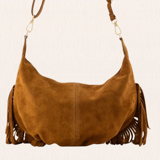 Cognac tas met franjes