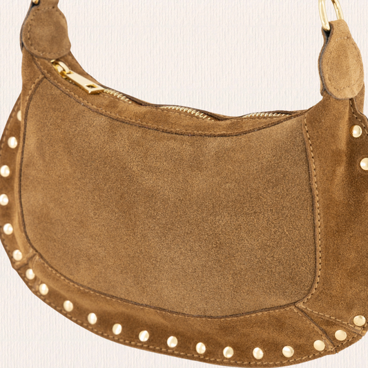 Suéde schoudertas met studs camel